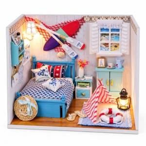 Casuta miniaturala DIY, camera cu tematica marina, mobilier si iluminare LED - Img 4