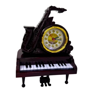 Ceas Analog decorativ, cu Pian minimalist si Saxofon, Maro, 14X20 cm