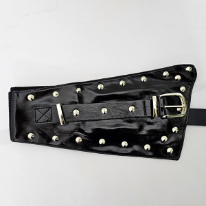 Centura corset cu catarama Teo Sky, elastica, cu note lucioase si detalii metalice, Negru - Img 6