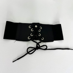Centura corset MYN, din piele ecologica, elastica, cu snur, Negru 1