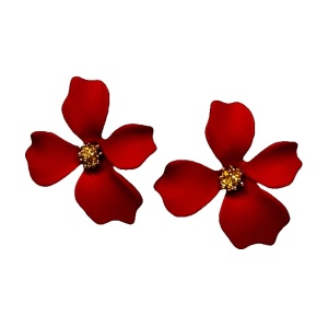 Cercei A Little Magic, cu design floral si prindere cu tija, Rosu