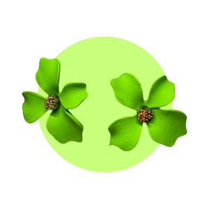 Cercei A Little Magic, cu design floral si prindere cu tija, Verde deschis 3