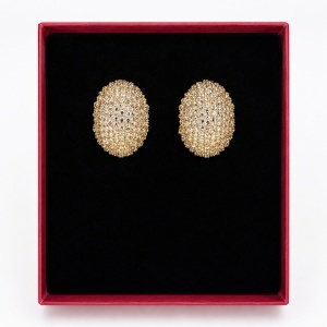 Cercei eleganti bombati cu cristale zirconiu cubic pave, in cutie cadou, Auriu - Img 2