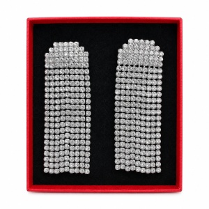 Cercei eleganti lungi Clarisse, cu design tip cascada si cristale stralucitoare, in cutie cadou, Argintiu
