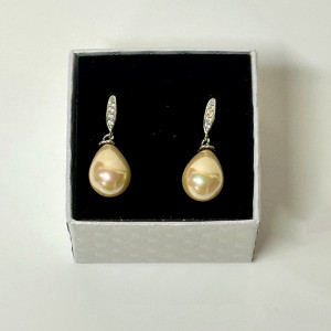 Cercei eleganti Pearls, accesorizati cu pietre semipretioase, in cutie cadou, Auriu