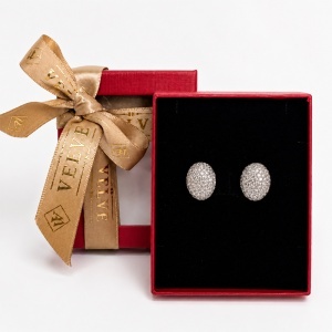 Cercei mici eleganti bombati cu cristale zirconiu cubic pave, in cutie cadou, Argintiu