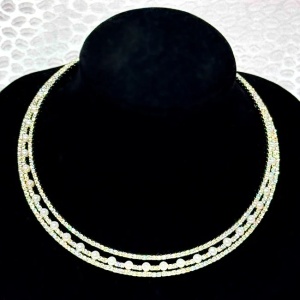 Colier cerc ChoKer rigid 3MOND, cu perle mici artizanale, Argintiu - Img 3
