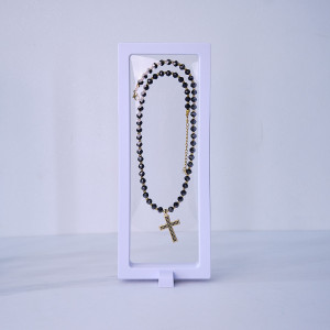 Colier unisex din inox, Desire, de tip rozariu, cu pandativ tip cruce, ambalat in cutie deosebita, Cristale mici 4