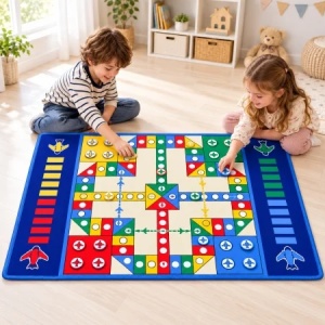 Covor de joaca reversibil 2 in 1, joc Ludo si traseu auto, 180 x 120 cm, 16 pioni, multicolor - Img 3