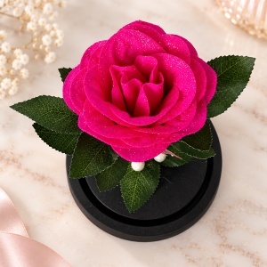 Cupola de plastic cu trandafir decorativ cu sclipici si fluture, 20 cm - Img 10