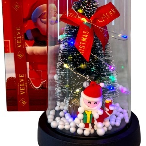 Cupola decorativă de Crăciun cu lumini led, brăduț, zăpadă și decorațiuni, Rosu, 22x11 cm - Img 5