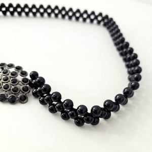 Curea dama, eleganta, din perle, model lat, catarama dreptunghiulara cristale, negru - Img 2