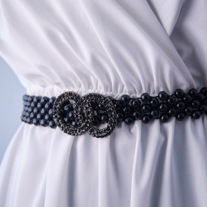 Curea elastica Pearly, catarama metalica decorativa si perle, Infinity Negru 3