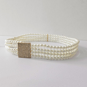Curea elastica Pearly, catarama metalica decorativa si perle, Square 1