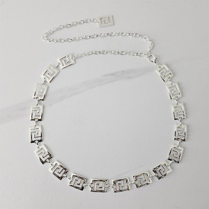Curea metalica decorativa Silver Maze, cu inchidere reglabila, Argintiu 4