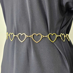Curea metalica Heart in Love, cu lant reglabil, Auriu