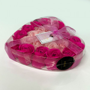 Cutie Acetofan in forma de inima cu trandafiri de sapun, Roz fucsia1