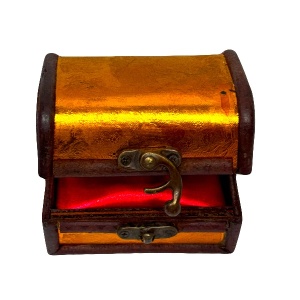 Cutie din lemn, pentru accesorii, cu aspect de cufar 9x7x7 cm, Auriu