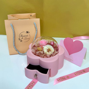 Cutie de bijuterii One Rose cu trandafiri criogenati, Roz