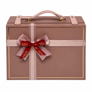 Cutie pentru cadou tip valiza Rose Elegance cu maner si fundita, roz prafuit, 27 x 21 x 11 cm