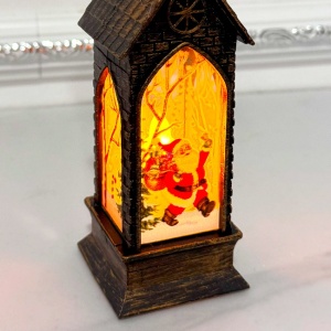Decoratiune Capela luminoasa Church and Night cu lumina LED si Mos Craciun cu sacul plin, Maro, 21X5X5 cm - Img 4