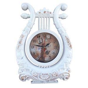 Decoratiune ceas de perete in forma de harpa, Alb, 26x37cm