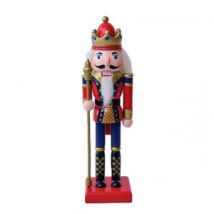 Decoratiune de Craciun, Spargatorul de Nuci imbracat in uniforma festiva, Soldat, Rosu - Albastru, 25cm