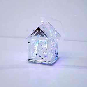 Decoratiune de Craciun cu muzicuta si luminite, tip casa, Argintiu, 8x4,5 cm