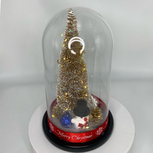Decoratiune luminoasa, Brad artificial in cupola de sticla cu LED Ø 15 cm x 27 h, gold