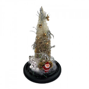 Decoratiune luminoasa, Brad artificial in cupola de sticla cu LED Ø 18 cm x 32 h, silver gold
