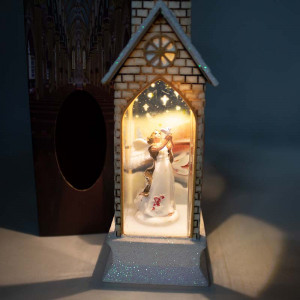 Decoratiune luminoasa, Capela cu Inger si porumbei, cu LED, Baza 5x5, inaltime 21 cm, Alb - Img 3