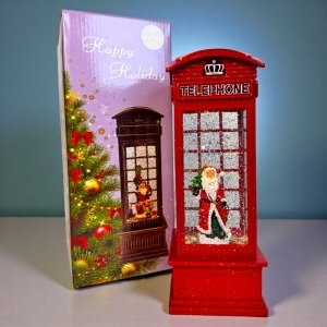 Decorațiune luminoasă și muzicală în formă de telefon londonez, cu decor de Crăciun, 27x10 cm, Rosu - Img 2