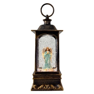 Decoratiune muzicala si luminoasa, Felinar Vintage, cu Inger, lumini calde si zapada in miscare, USB inclus, 23x9 cm - Img 5