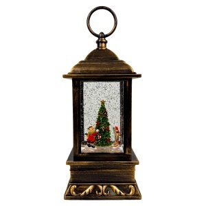 Decoratiune muzicala si luminoasa, Felinar Vintage, cu lumini calde, zapada si personaje in miscare, USB inclus, 24x10 cm - Img 3