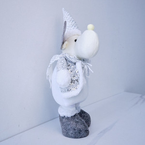 Decoratiune tematica, Ren , cu caciula si fular cu paiete, 30 cm, Alb/Gri 