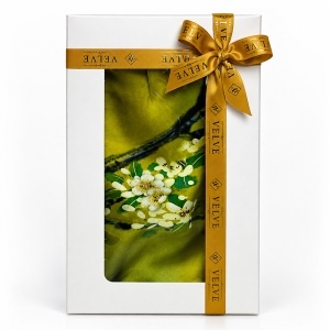 Esarfa premium dama cu flori de cires, 70 x 70 cm, Verde olive - Img 5
