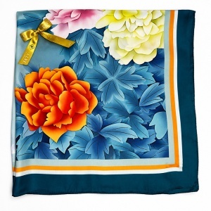 Esarfa premium dama cu imprimeu floral maxi, 70 x 70 cm, Albastru petrol - Img 2