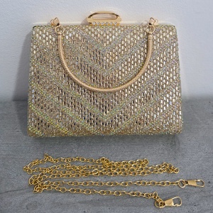 Geanta clutch pentru evenimente SUN POP, cu strasuri multicolore, AURIU - Img 4