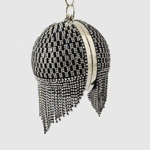 Geanta de ocazie, Shining Sphere, cristale, aspect geometric si laturi metalice, Negru/Argintiu 2