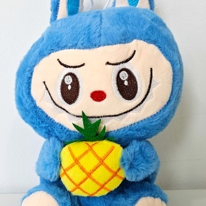 Jucarie de plus iepuras in stil Labubu, cu ananas, 27 cm, Albastru - Img 6