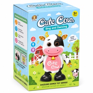Jucarie interactiva Cute Cow, vacuta dansatoare cu muzica, lumini si miscare, 21 cm - Img 4