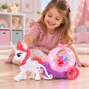 Jucarie interactiva Dream Horse, unicorn cu trasura, muzica, lumini si miscare - Img 2