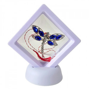 Martisor libelula brosa Serene Flight, cu cristale artizanale si snur, in suport elegant, Albastru - Img 6