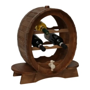 Minibar din lemn tip butoi, suport pentru 7 sticle de bauturi cu robinet decorativ