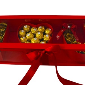 Pachet I Love You, cu 11 trandafiri din sapun și 13 praline Ferrero Rocher, roșu - Img 6