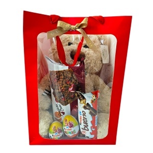 Pachet pentru copii Sweet Hug, ursulet de plus crem si mix dulciuri Kinder & Alko - Img 3