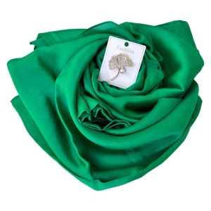 Pachet Silky pentru femei, cu esarfa eleganta si brosa, in cutie cadou, Verde - Img 4