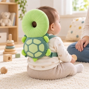 Pernita de protectie pentru capul bebelusului, tip rucsac, model Testoasa, bretele reglabile, verde, 6 luni+ - Img 2