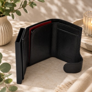 Portcard unisex Hassion din piele naturala, 9x7x2cm, Negru - Img 4