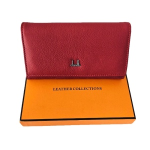 Portofel Leather Collections dama din piele naturala cu logo, Rosu